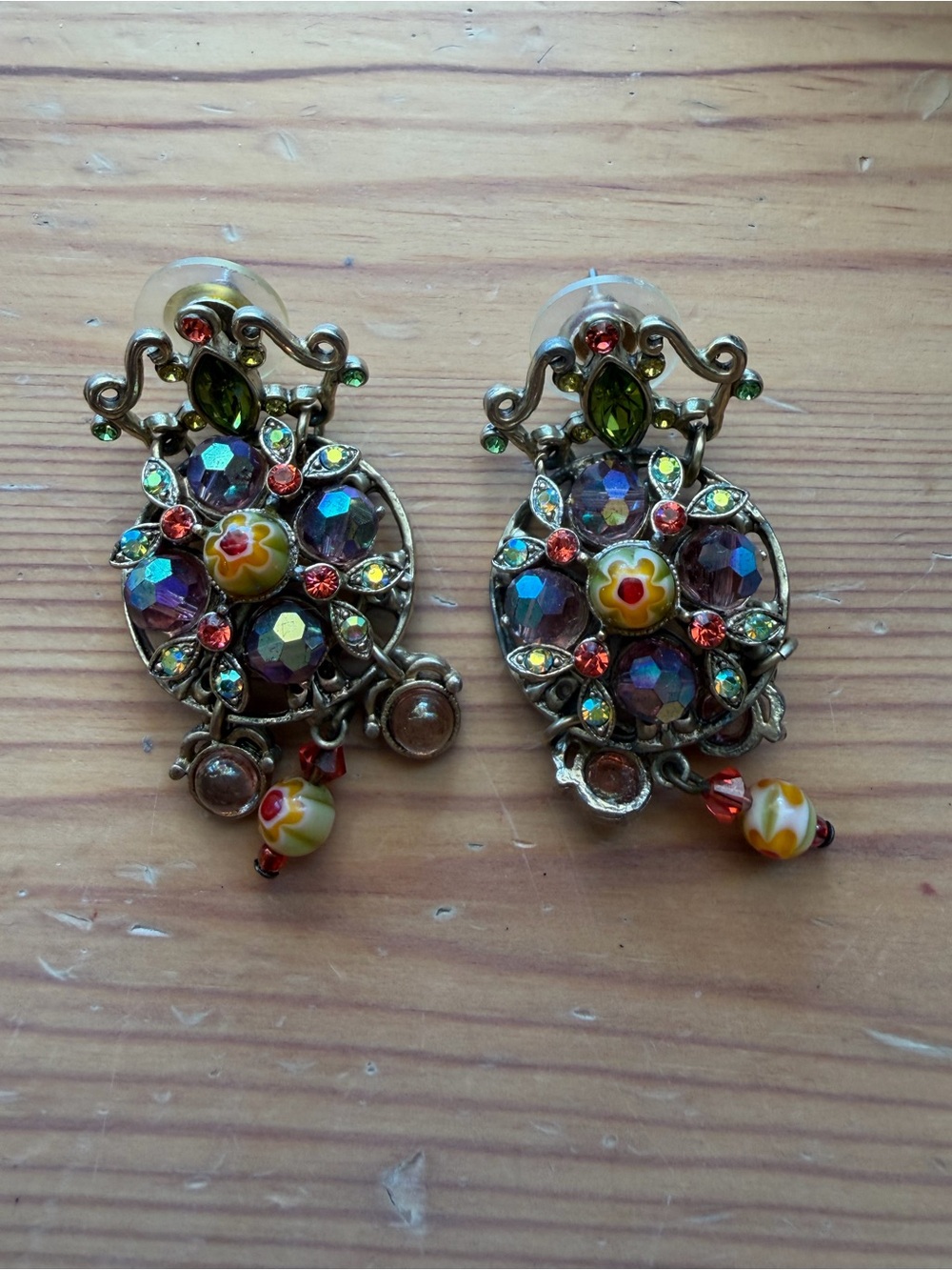 Sweet Romance Multicolor Floral Glass Drop Earrings with Purple Accents